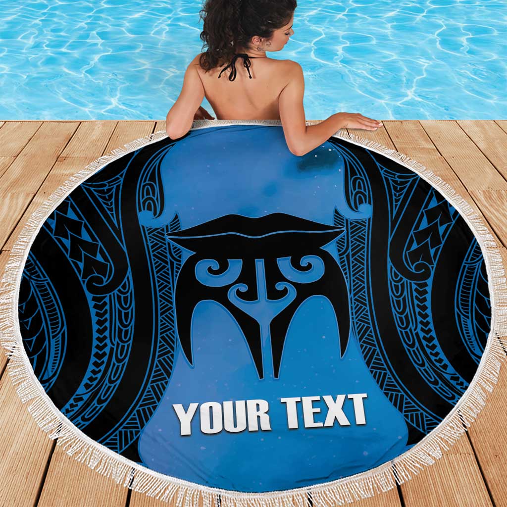 Personalised Moko Kauae New Zealand Beach Blanket Maori Chin Tattoo Blue LT14 - Polynesian Pride
