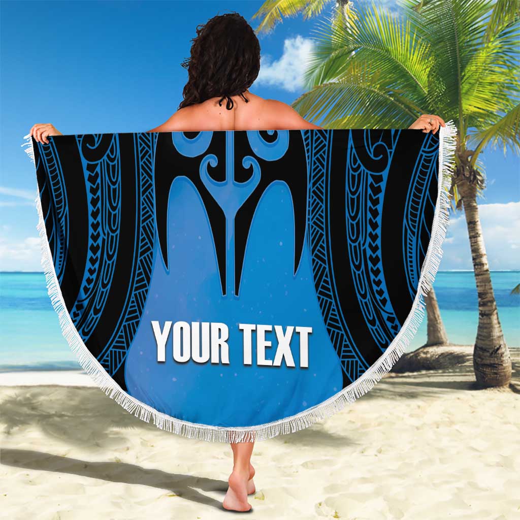 Personalised Moko Kauae New Zealand Beach Blanket Maori Chin Tattoo Blue LT14 - Polynesian Pride