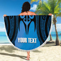 Personalised Moko Kauae New Zealand Beach Blanket Maori Chin Tattoo Blue LT14 - Polynesian Pride