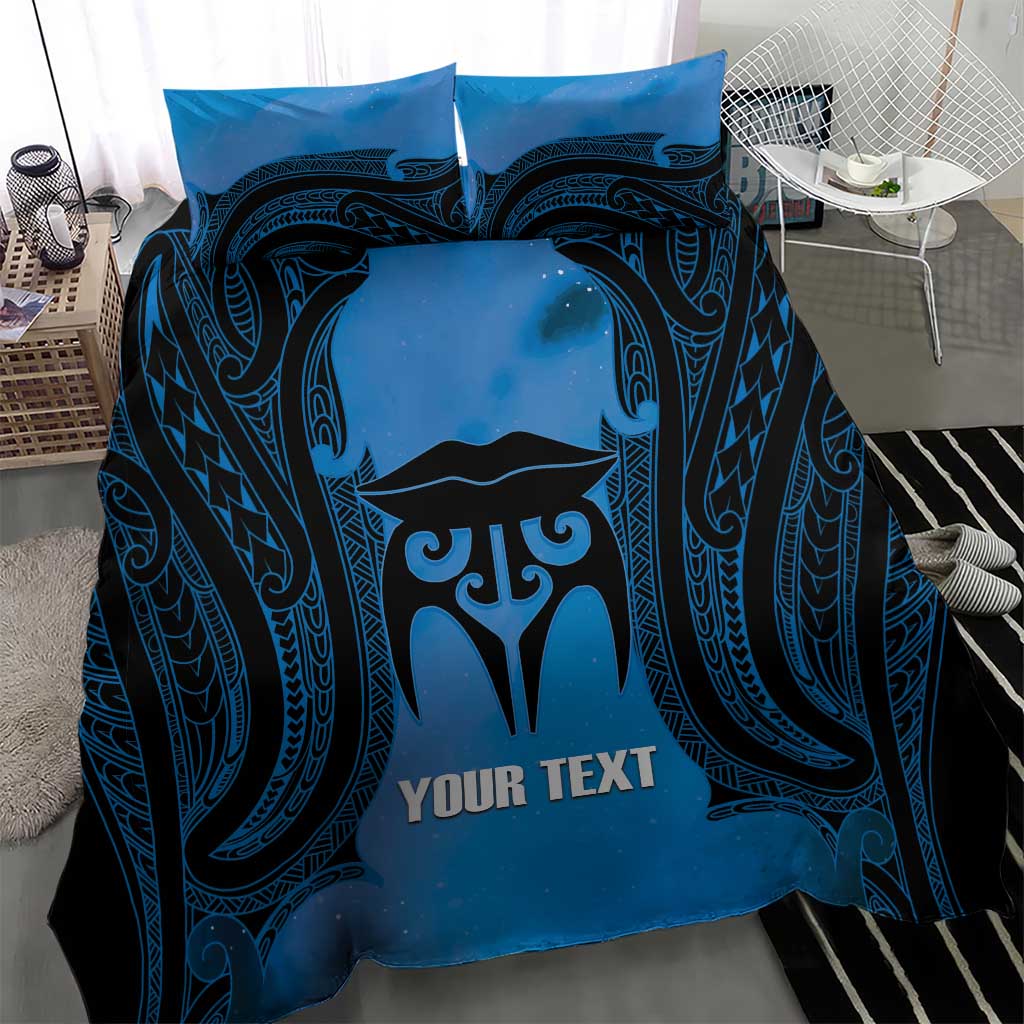 Personalised Moko Kauae New Zealand Bedding Set Maori Chin Tattoo Blue - Polynesian Pride