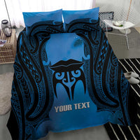 Personalised Moko Kauae New Zealand Bedding Set Maori Chin Tattoo Blue - Polynesian Pride