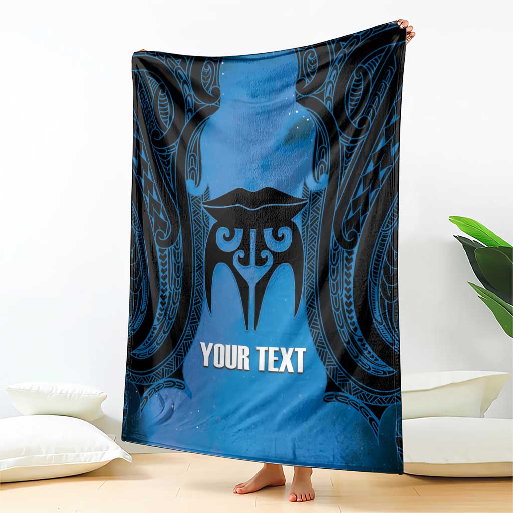 Personalised Moko Kauae New Zealand Blanket Maori Chin Tattoo Blue - Polynesian Pride