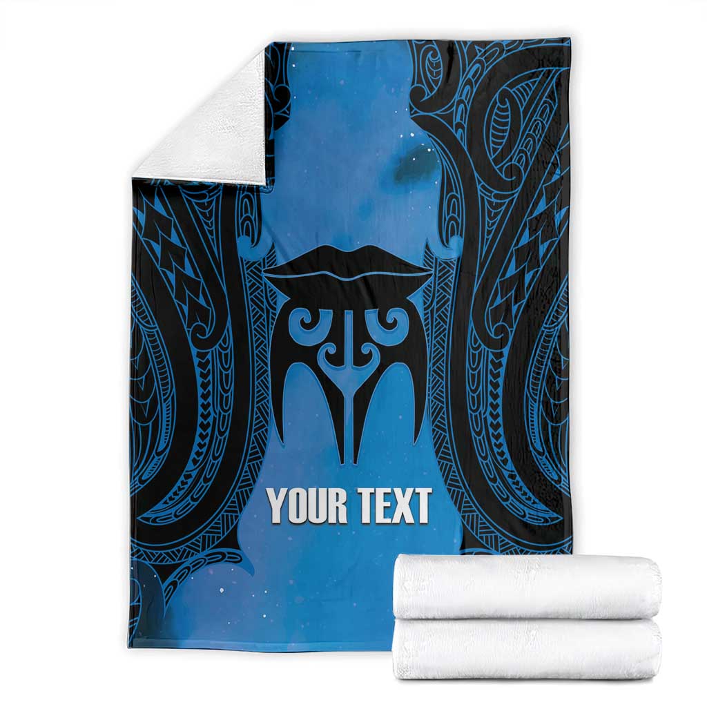 Personalised Moko Kauae New Zealand Blanket Maori Chin Tattoo Blue - Polynesian Pride