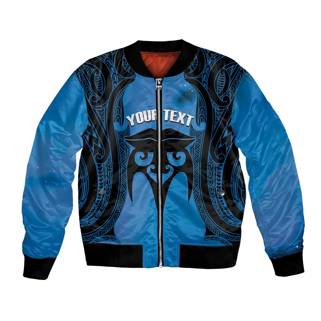 Personalised Moko Kauae New Zealand Bomber Jacket Maori Chin Tattoo Blue LT14 Unisex Blue - Polynesian Pride