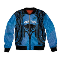 Personalised Moko Kauae New Zealand Bomber Jacket Maori Chin Tattoo Blue LT14 Unisex Blue - Polynesian Pride