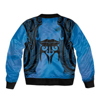 Personalised Moko Kauae New Zealand Bomber Jacket Maori Chin Tattoo Blue LT14 - Polynesian Pride