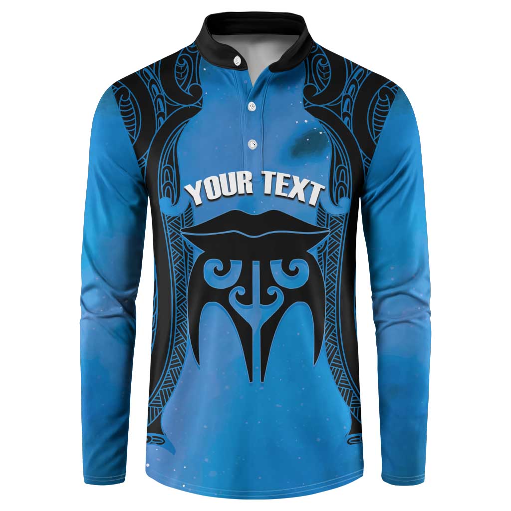 Personalised Moko Kauae New Zealand Button Sweatshirt Maori Chin Tattoo Blue LT14 Blue - Polynesian Pride