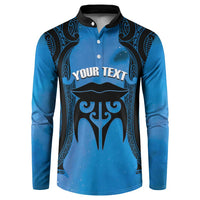 Personalised Moko Kauae New Zealand Button Sweatshirt Maori Chin Tattoo Blue LT14 Blue - Polynesian Pride