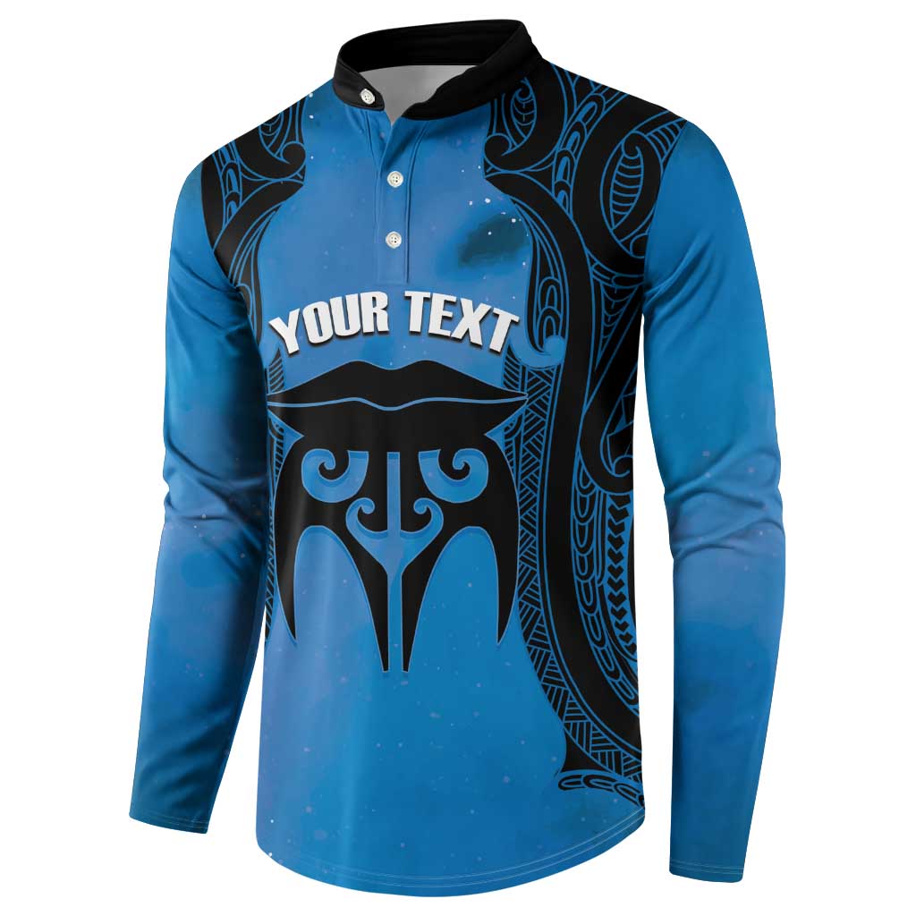 Personalised Moko Kauae New Zealand Button Sweatshirt Maori Chin Tattoo Blue LT14 - Polynesian Pride
