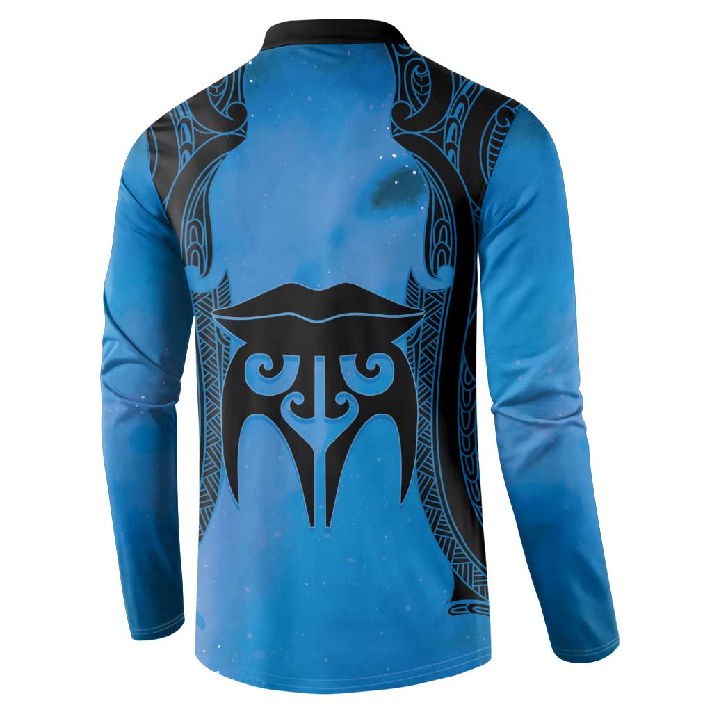 Personalised Moko Kauae New Zealand Button Sweatshirt Maori Chin Tattoo Blue LT14 - Polynesian Pride
