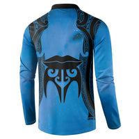 Personalised Moko Kauae New Zealand Button Sweatshirt Maori Chin Tattoo Blue LT14 - Polynesian Pride