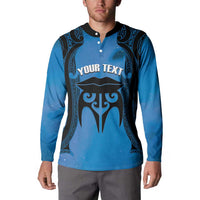 Personalised Moko Kauae New Zealand Button Sweatshirt Maori Chin Tattoo Blue LT14 - Polynesian Pride