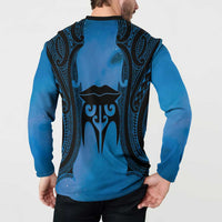 Personalised Moko Kauae New Zealand Button Sweatshirt Maori Chin Tattoo Blue LT14 - Polynesian Pride