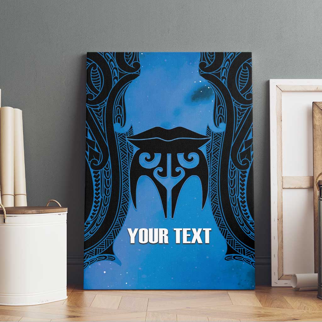 Personalised Moko Kauae New Zealand Canvas Wall Art Maori Chin Tattoo Blue LT14 - Polynesian Pride