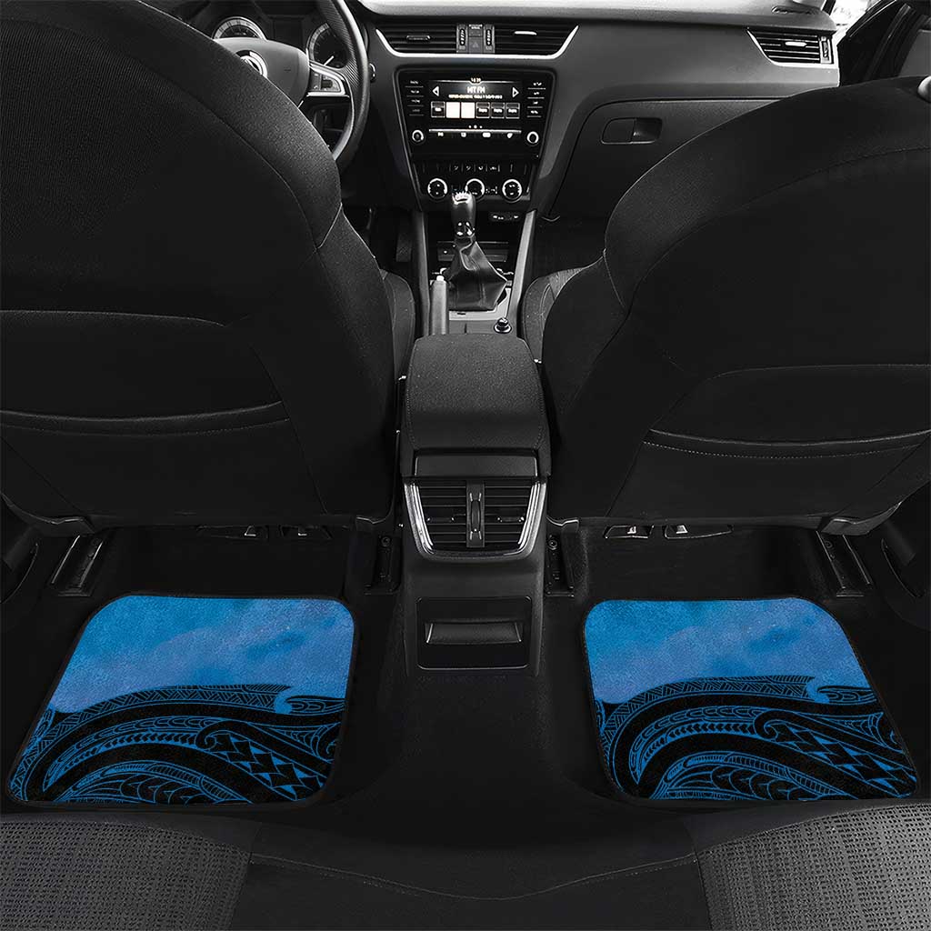 Personalised Moko Kauae New Zealand Car Mats Maori Chin Tattoo Blue - Polynesian Pride
