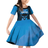 Personalised Moko Kauae New Zealand Family Matching Off Shoulder Short Dress and Hawaiian Shirt Maori Chin Tattoo Blue - Polynesian Pride