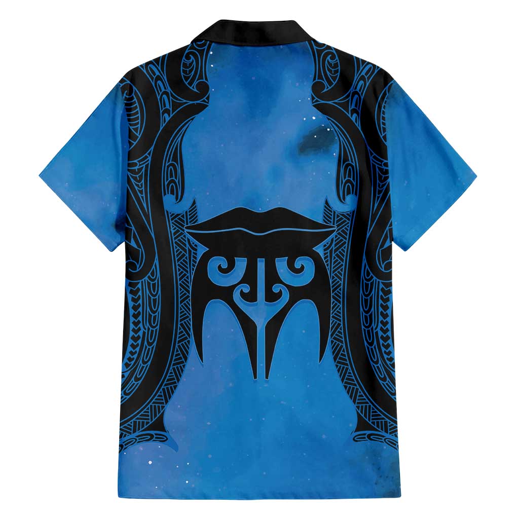 Personalised Moko Kauae New Zealand Family Matching Summer Maxi Dress and Hawaiian Shirt Maori Chin Tattoo Blue - Polynesian Pride