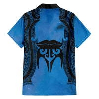 Personalised Moko Kauae New Zealand Family Matching Tank Maxi Dress and Hawaiian Shirt Maori Chin Tattoo Blue - Polynesian Pride