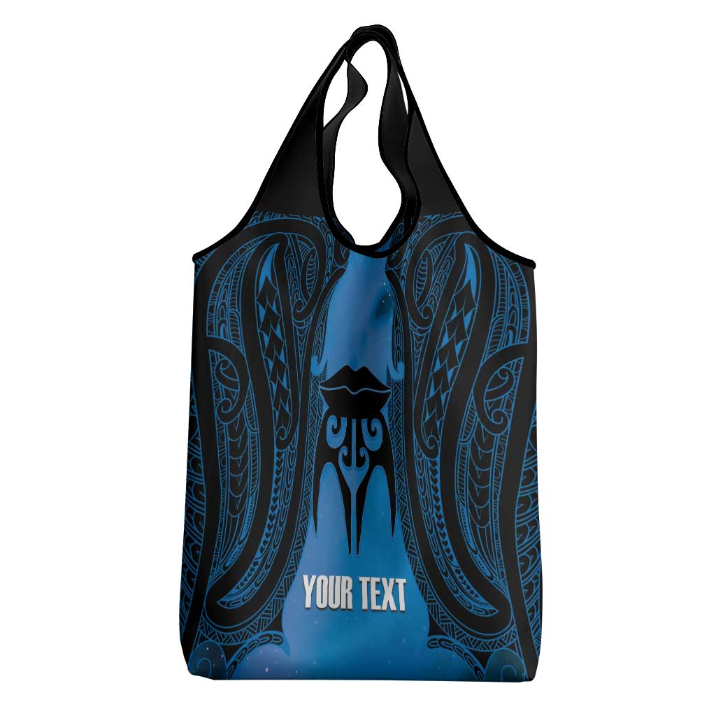 Personalised Moko Kauae New Zealand Grocery Bag Maori Chin Tattoo Blue LT14 - Polynesian Pride