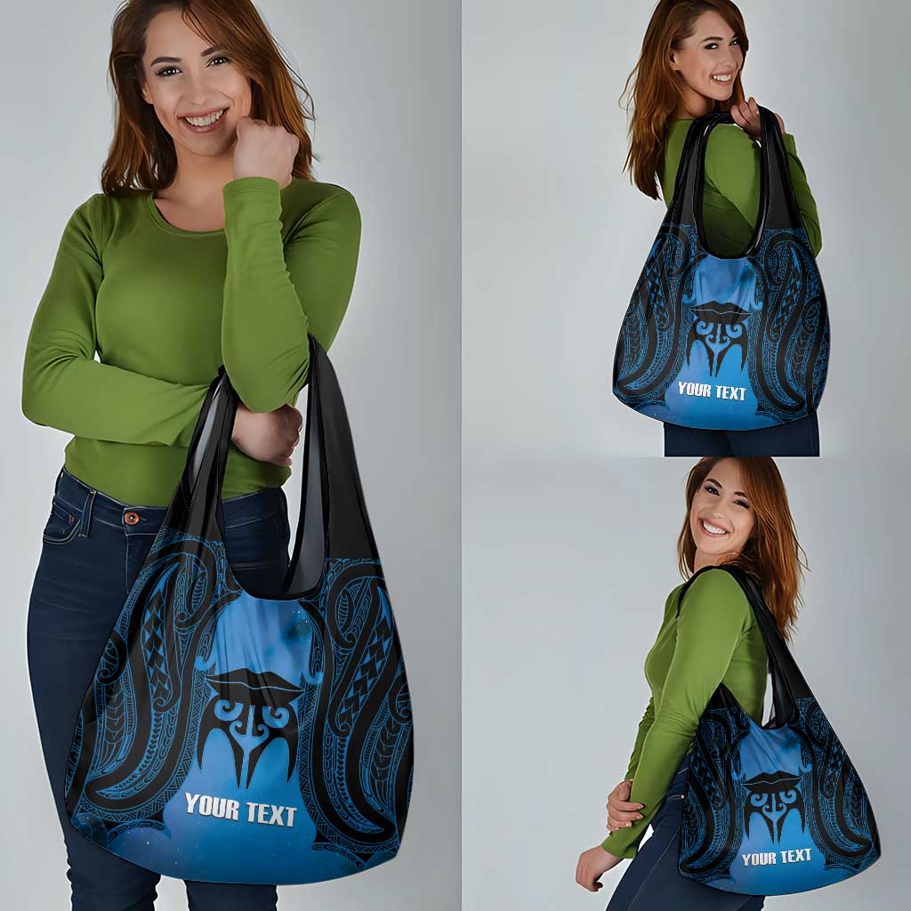 Personalised Moko Kauae New Zealand Grocery Bag Maori Chin Tattoo Blue LT14 - Polynesian Pride