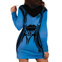Personalised Moko Kauae New Zealand Hoodie Dress Maori Chin Tattoo Blue - Polynesian Pride