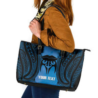 Personalised Moko Kauae New Zealand Leather Tote Bag Maori Chin Tattoo Blue - Polynesian Pride
