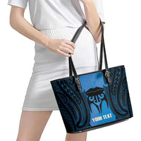 Personalised Moko Kauae New Zealand Leather Tote Bag Maori Chin Tattoo Blue - Polynesian Pride