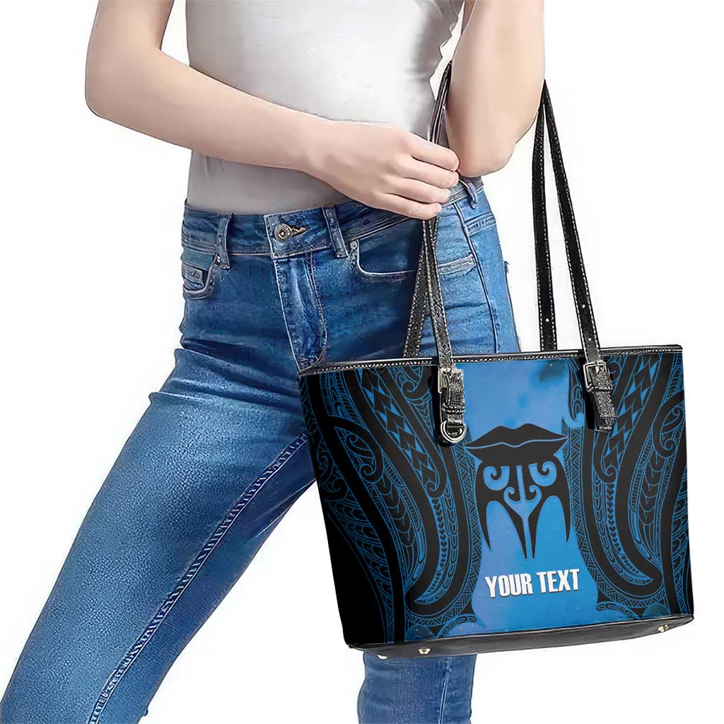 Personalised Moko Kauae New Zealand Leather Tote Bag Maori Chin Tattoo Blue - Polynesian Pride