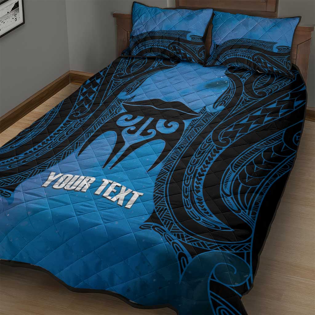 Personalised Moko Kauae New Zealand Quilt Bed Set Maori Chin Tattoo Blue - Polynesian Pride