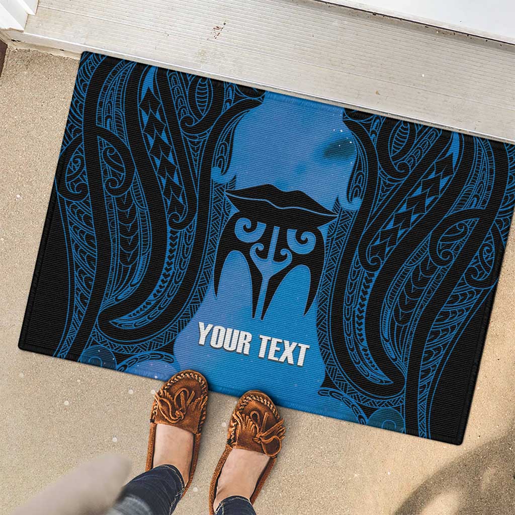 Personalised Moko Kauae New Zealand Rubber Doormat Maori Chin Tattoo Blue LT14 - Polynesian Pride