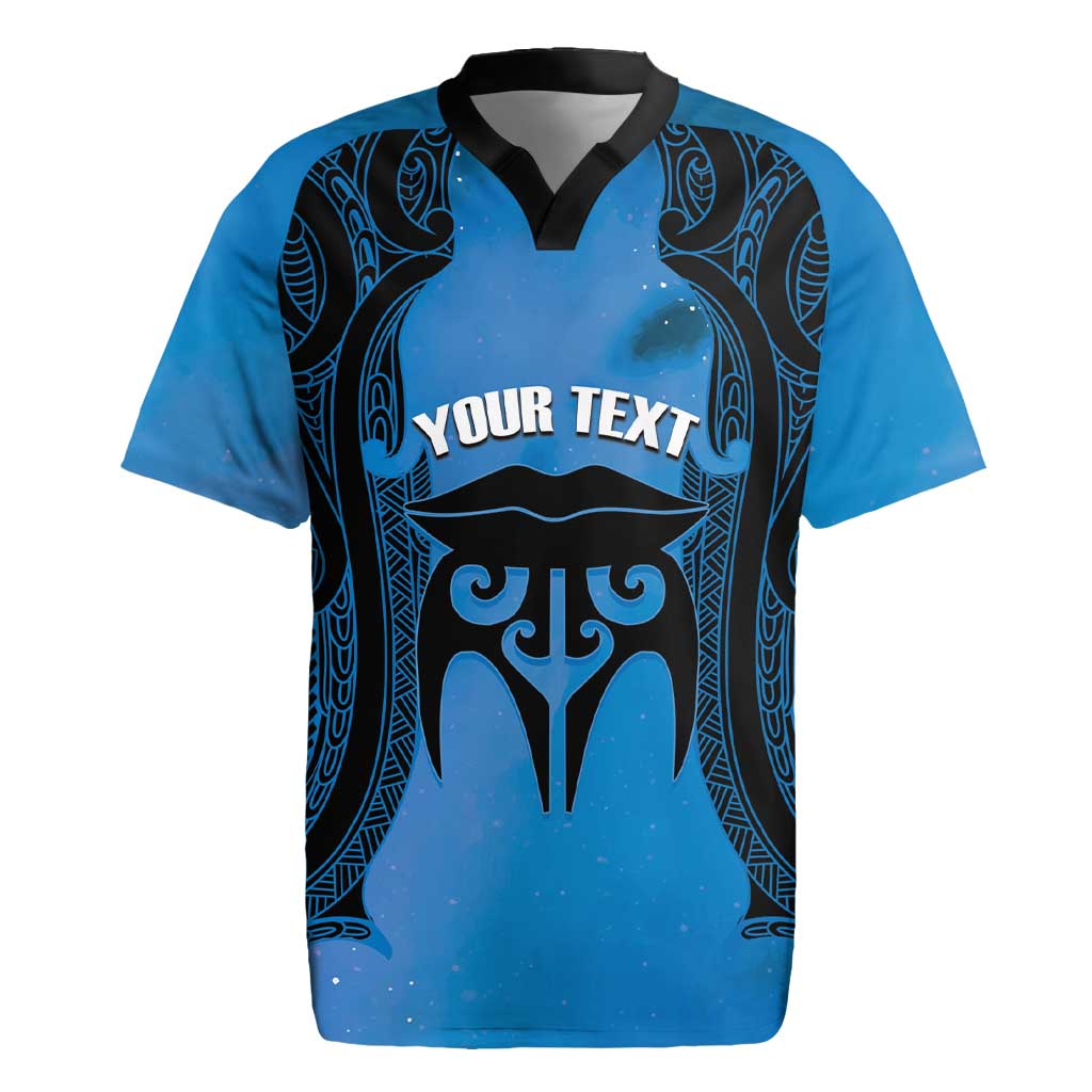 Personalised Moko Kauae New Zealand Rugby Jersey Maori Chin Tattoo Blue - Polynesian Pride