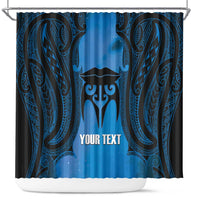 Personalised Moko Kauae New Zealand Shower Curtain Maori Chin Tattoo Blue - Polynesian Pride