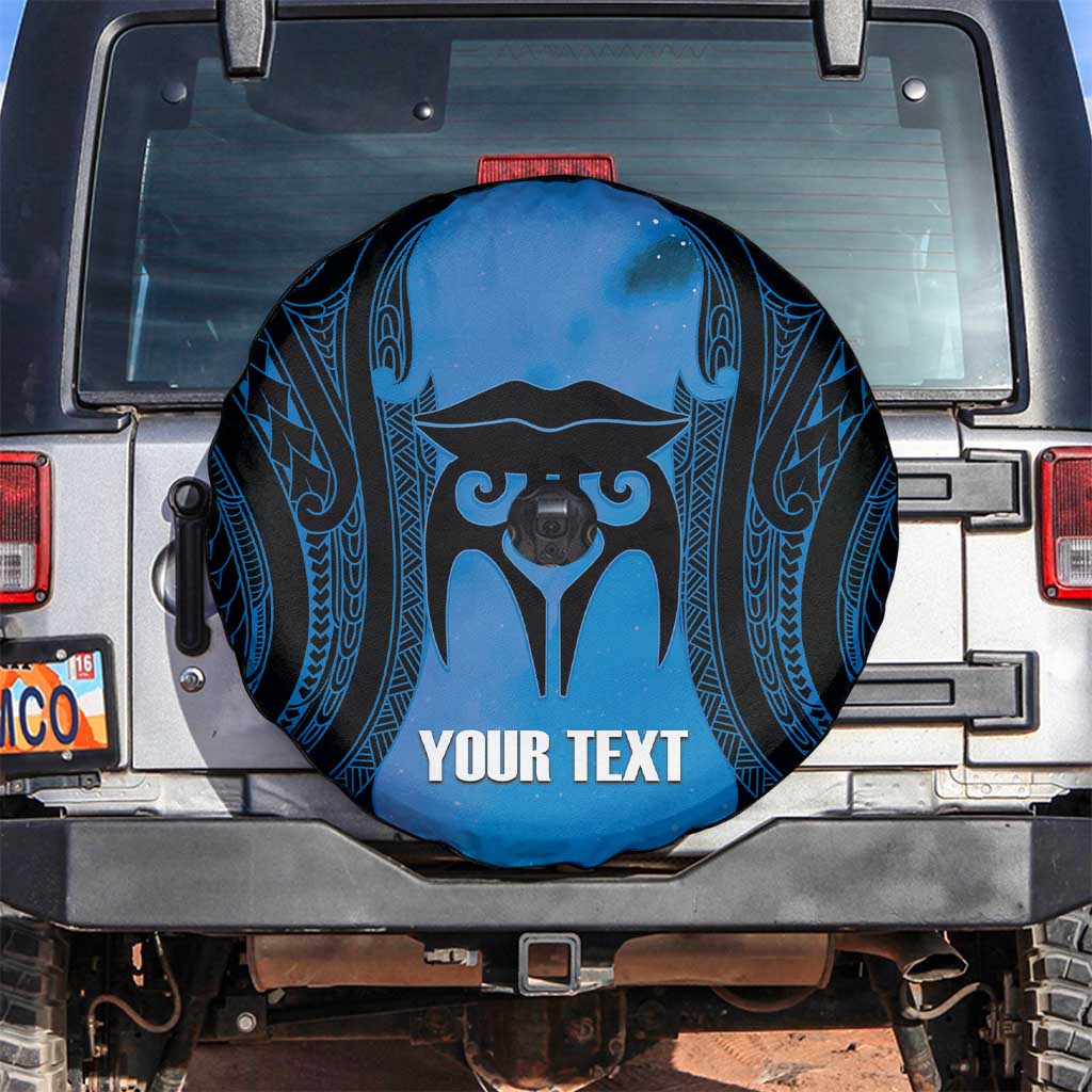 Personalised Moko Kauae New Zealand Spare Tire Cover Maori Chin Tattoo Blue - Polynesian Pride