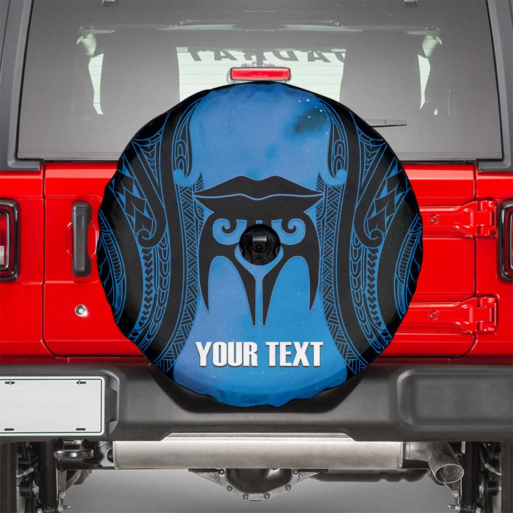 Personalised Moko Kauae New Zealand Spare Tire Cover Maori Chin Tattoo Blue - Polynesian Pride