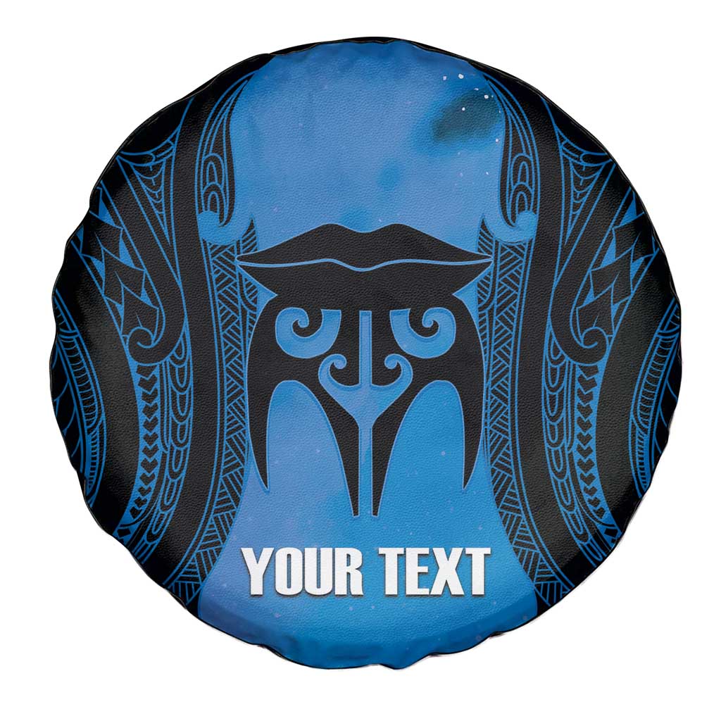 Personalised Moko Kauae New Zealand Spare Tire Cover Maori Chin Tattoo Blue - Polynesian Pride