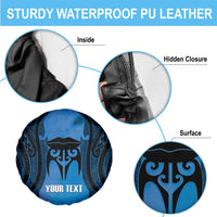 Personalised Moko Kauae New Zealand Spare Tire Cover Maori Chin Tattoo Blue - Polynesian Pride