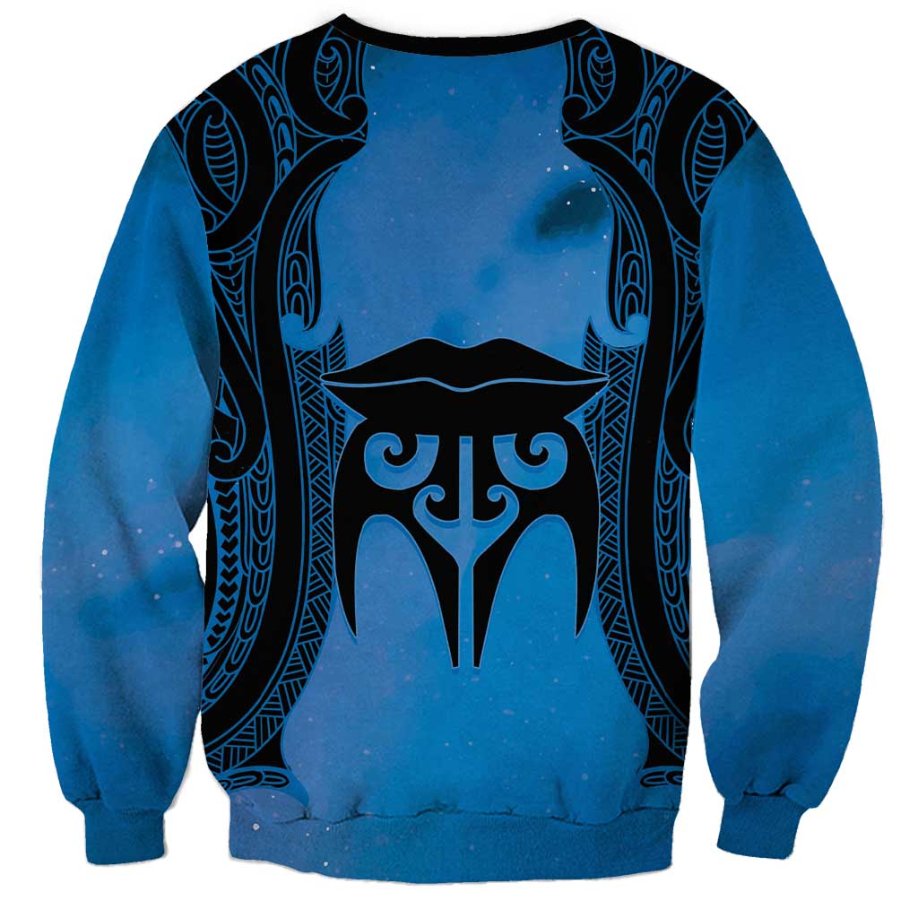Personalised Moko Kauae New Zealand Sweatshirt Maori Chin Tattoo Blue LT14 - Polynesian Pride