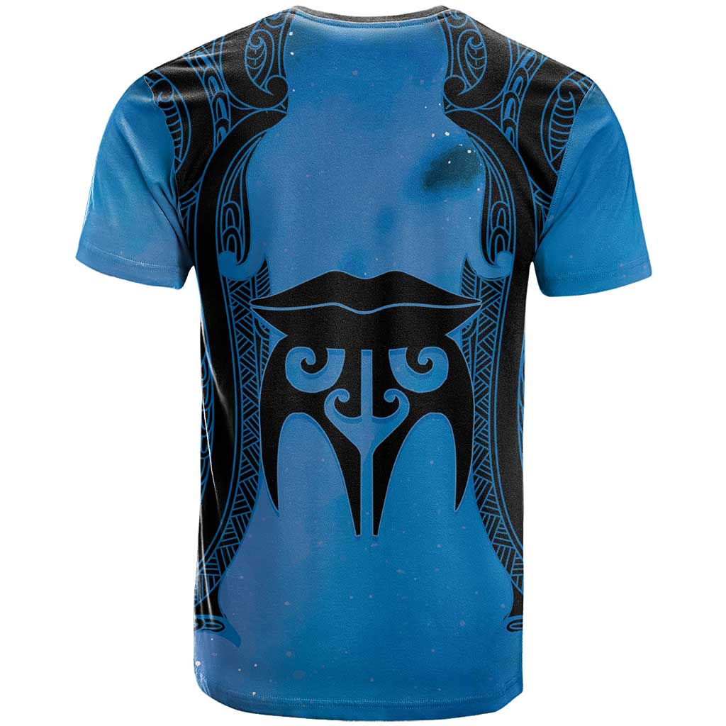 Personalised Moko Kauae New Zealand T Shirt Maori Chin Tattoo Blue - Polynesian Pride