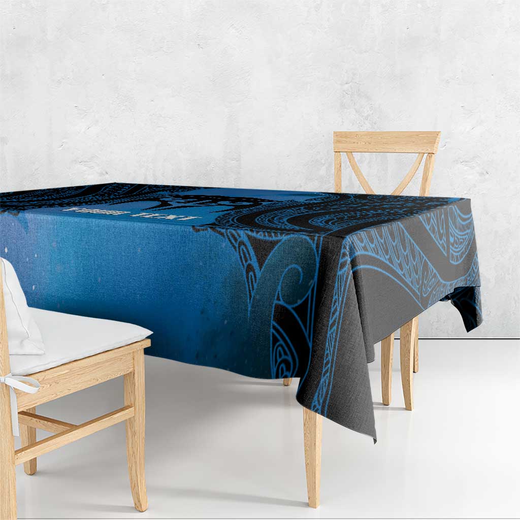 Personalised Moko Kauae New Zealand Tablecloth Maori Chin Tattoo Blue LT14 - Polynesian Pride