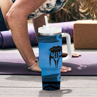 Personalised Moko Kauae New Zealand Tumbler With Handle Maori Chin Tattoo Blue - Polynesian Pride