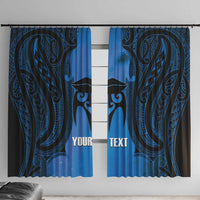 Personalised Moko Kauae New Zealand Window Curtain Maori Chin Tattoo Blue - Polynesian Pride