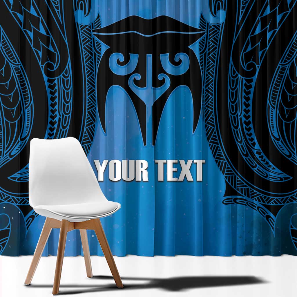 Personalised Moko Kauae New Zealand Window Curtain Maori Chin Tattoo Blue - Polynesian Pride