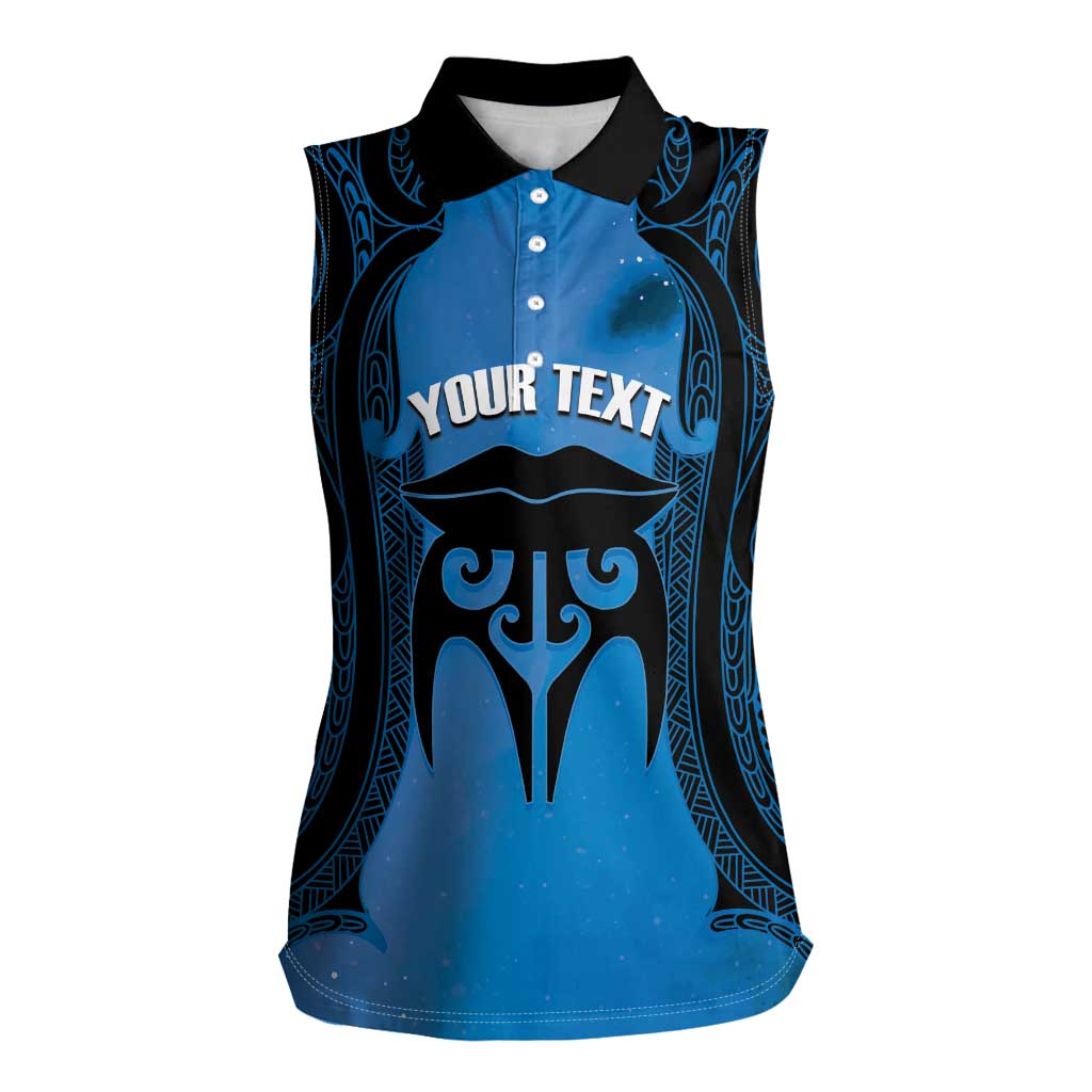 Personalised Moko Kauae New Zealand Women Sleeveless Polo Shirt Maori Chin Tattoo Blue - Polynesian Pride