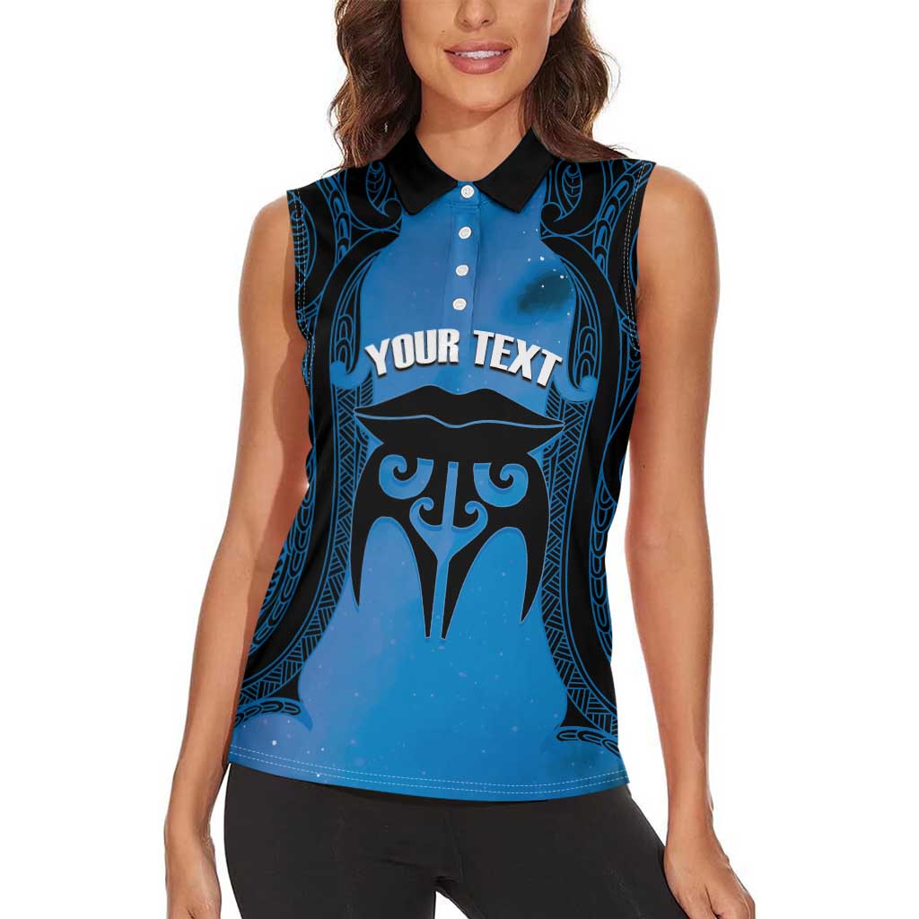 Personalised Moko Kauae New Zealand Women Sleeveless Polo Shirt Maori Chin Tattoo Blue - Polynesian Pride