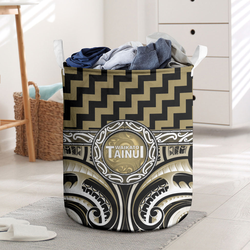Aotearoa Waikato Tainui Laundry Basket Maori Iwi Poutama Puhoro Tattoo LT14 Old Yellow - Polynesian Pride