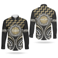 Aotearoa Waikato Tainui Personalised Couples Matching Long Sleeve Bodycon Dress and Long Sleeve Button Shirt Maori Iwi Poutama Puhoro Tattoo LT14 - Polynesian Pride