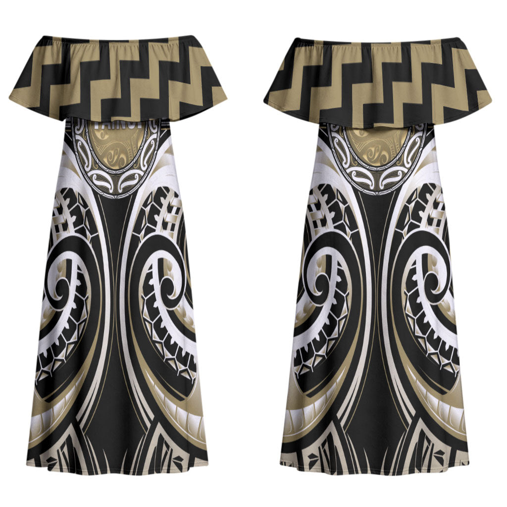 Aotearoa Waikato Tainui Personalised Couples Matching Off Shoulder Maxi Dress and Hawaiian Shirt Maori Iwi Poutama Puhoro Tattoo LT14 - Polynesian Pride