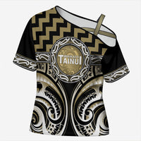Aotearoa Waikato Tainui Personalised Cross Shoulder Shirt Maori Iwi Poutama Puhoro Tattoo LT14 Female Old Yellow - Polynesian Pride