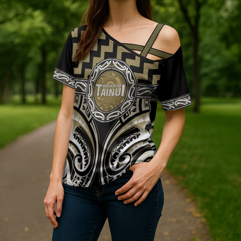 Aotearoa Waikato Tainui Personalised Cross Shoulder Shirt Maori Iwi Poutama Puhoro Tattoo LT14 - Polynesian Pride
