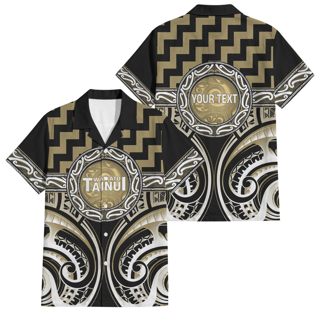 Aotearoa Waikato Tainui Personalised Family Matching Off Shoulder Short Dress and Hawaiian Shirt Maori Iwi Poutama Puhoro Tattoo LT14 Dad's Shirt - Short Sleeve Old Yellow - Polynesian Pride
